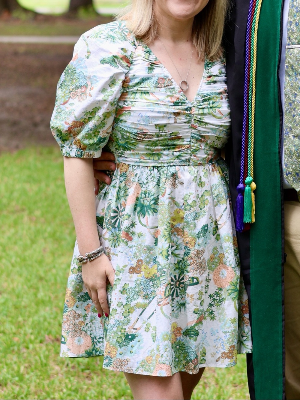 Tuckernuck White Midi Dress with Green Floral Print
